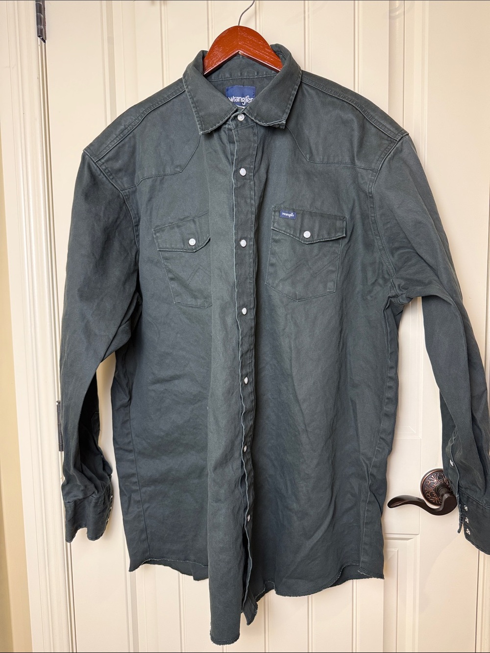 Wrangler Men's 3XT Tall Heavyweight Western Work Shirt Olive Green Pearl Snaps